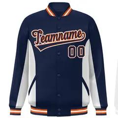 Navy White Color Block Varsity Letterman Baseball Jacket 3