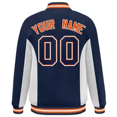Navy White Color Block Varsity Letterman Baseball Jacket 4