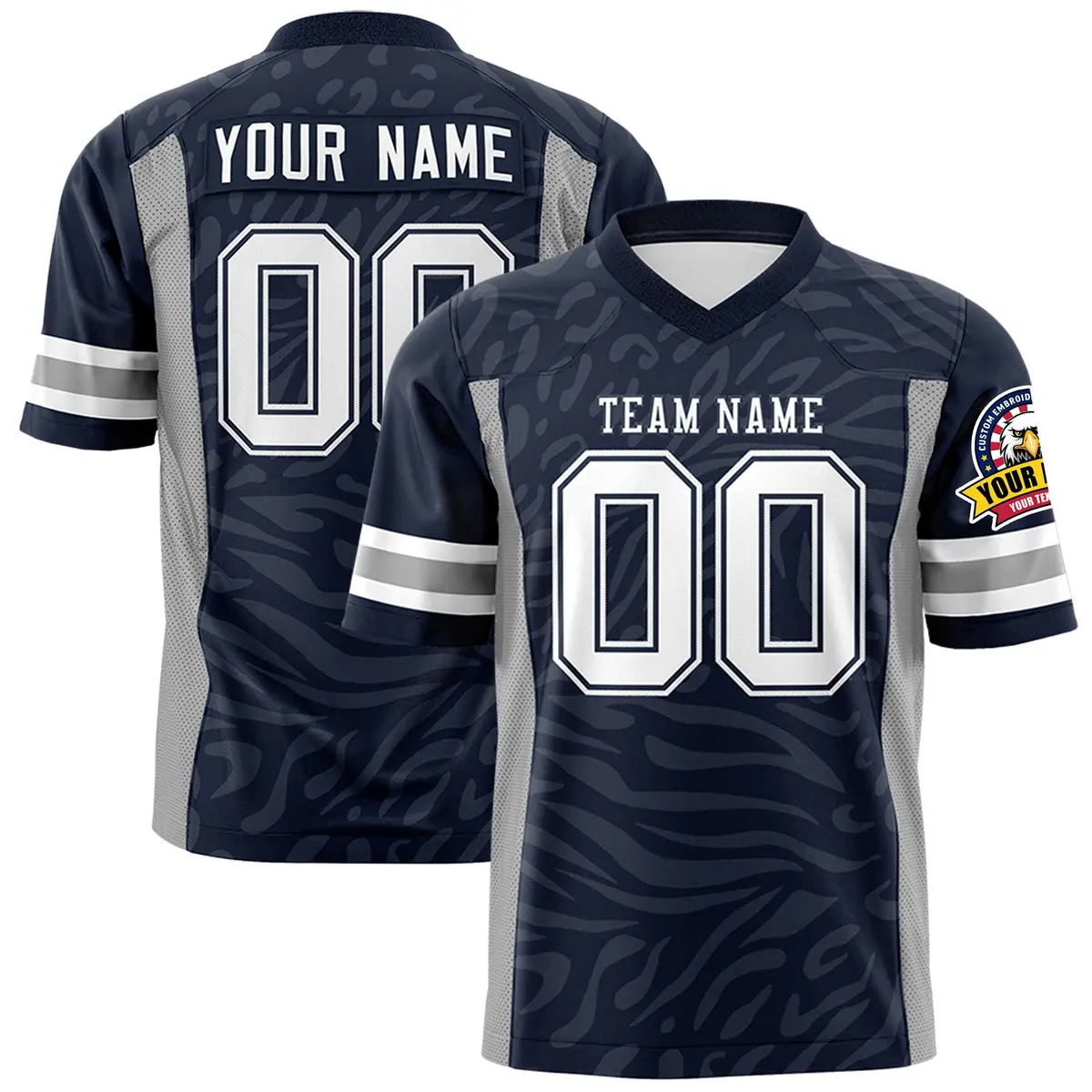 Navy White-Dark Gray Zebra Stripes Authentic Football Jersey