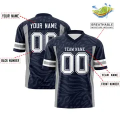 Navy White-Dark Gray Zebra Stripes Authentic Football Jersey 2