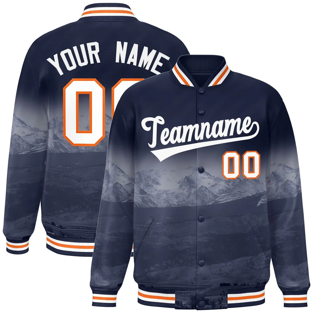 Navy White Denver Skyline Varsity Full-Snap Track Jacket