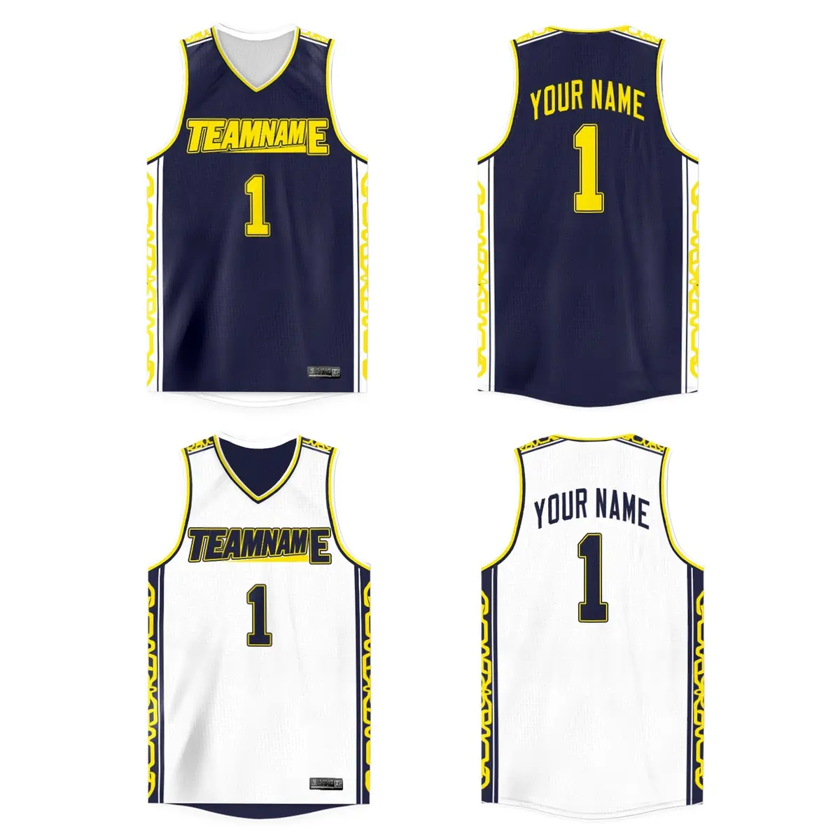 Navy White Double Side Athletic Basketball Jersey