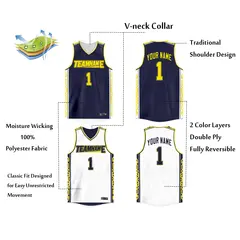 Navy White Double Side Athletic Basketball Jersey 2