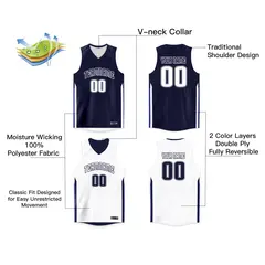 Navy White Double Side Basketball Jersey Men/Boy 2