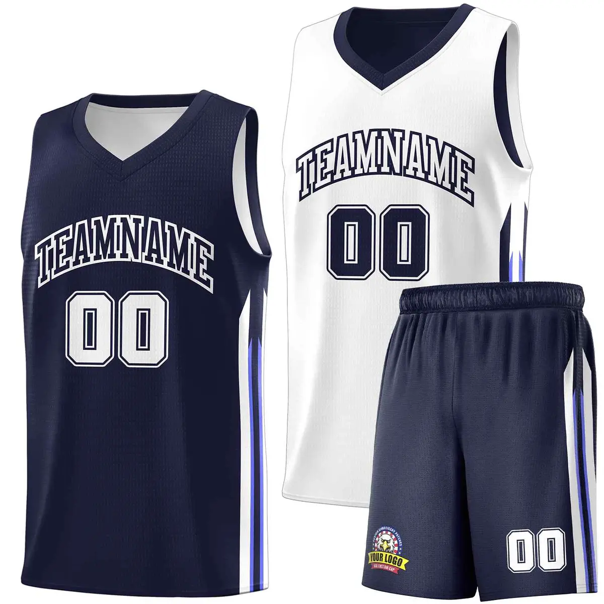 Navy White Double Side Sets Basketball Jersey for Men