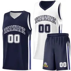 Navy White Double Side Sets Basketball Jersey for Men