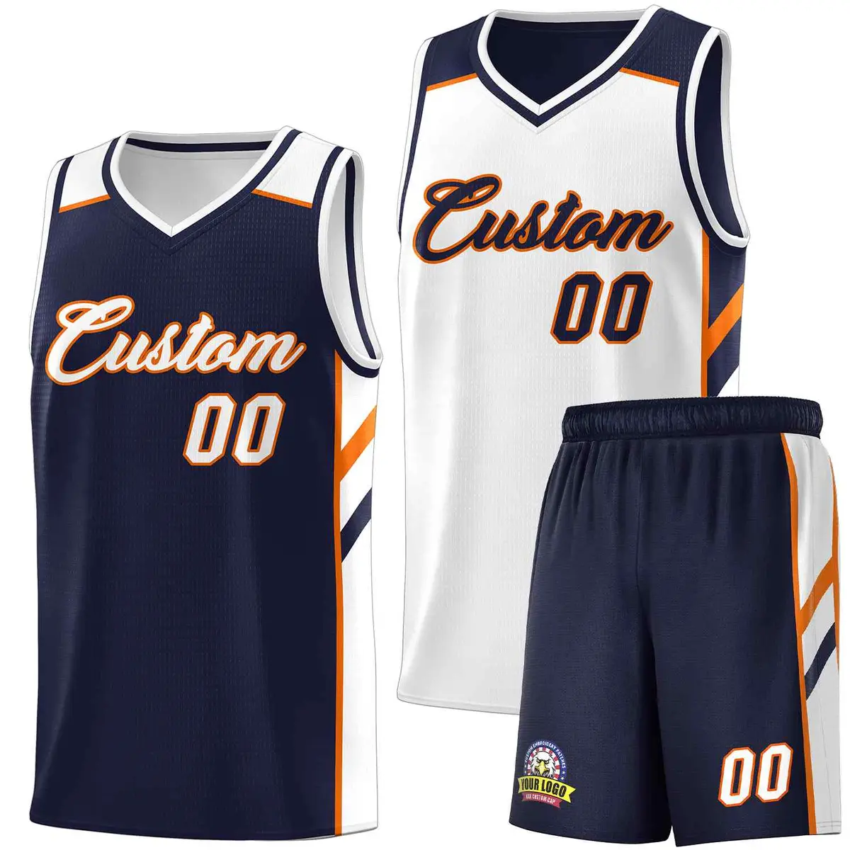 Navy White Double Side Sets Basketball Jersey for Men