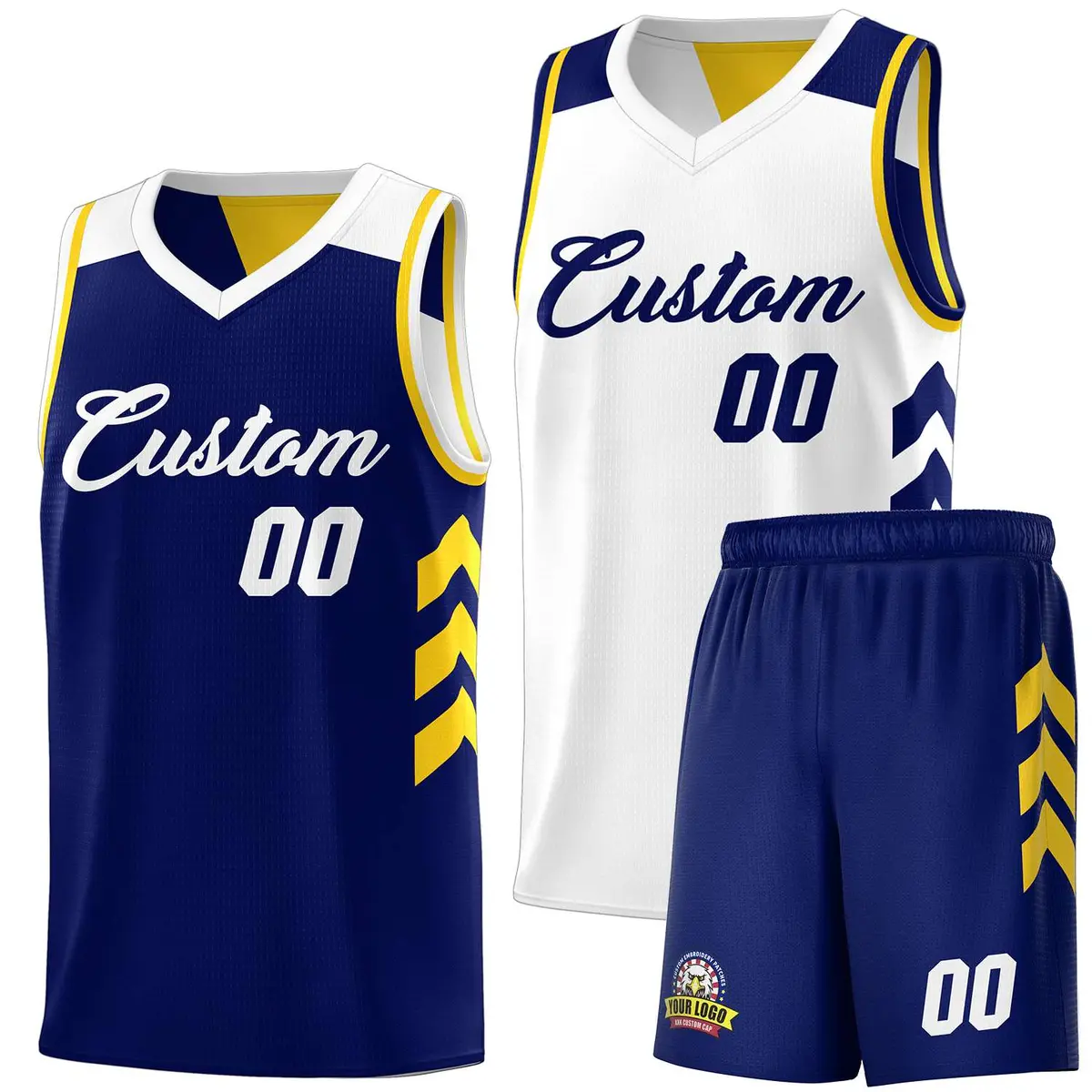 Navy White Double Side Sets Basketball Jersey for Men