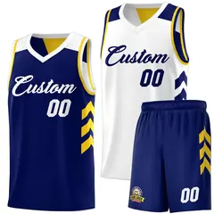 Navy White Double Side Sets Basketball Jersey for Men
