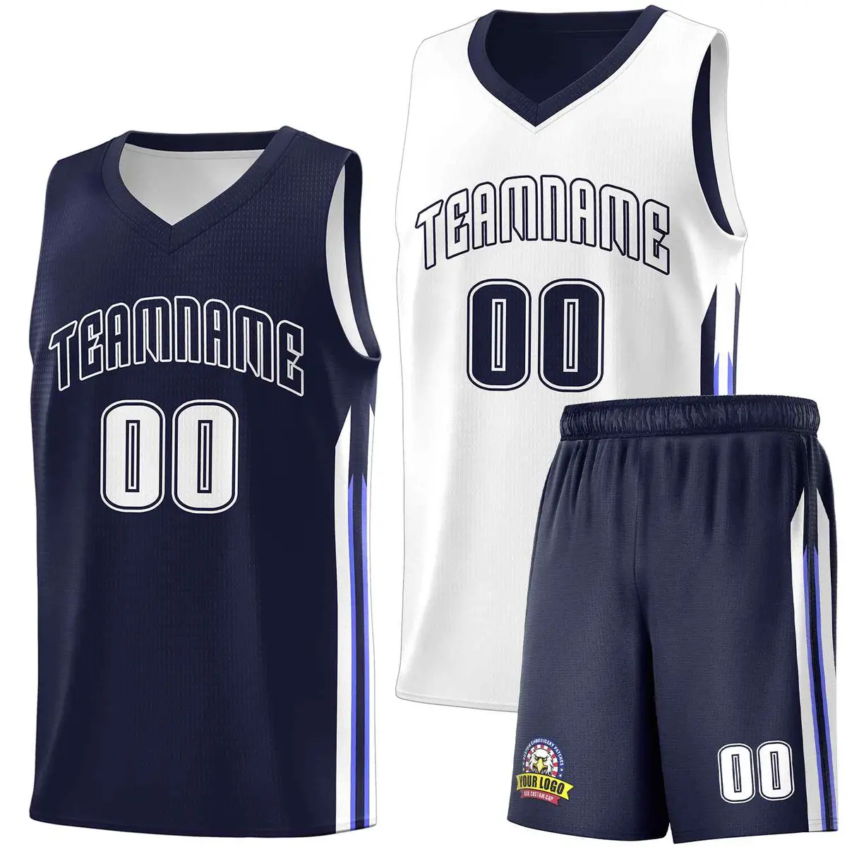 Navy White Double Side Sets Basketball Jersey for Men
