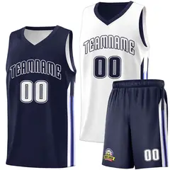 Navy White Double Side Sets Basketball Jersey for Men