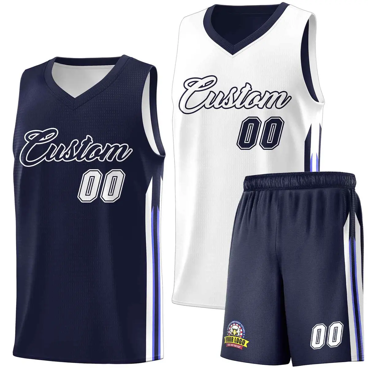 Navy White Double Side Sets Basketball Jersey for Men