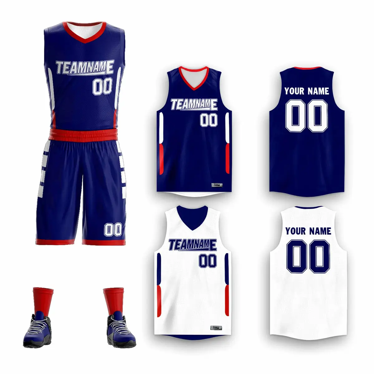 Navy White Double Side Sportswear Basketball Jersey