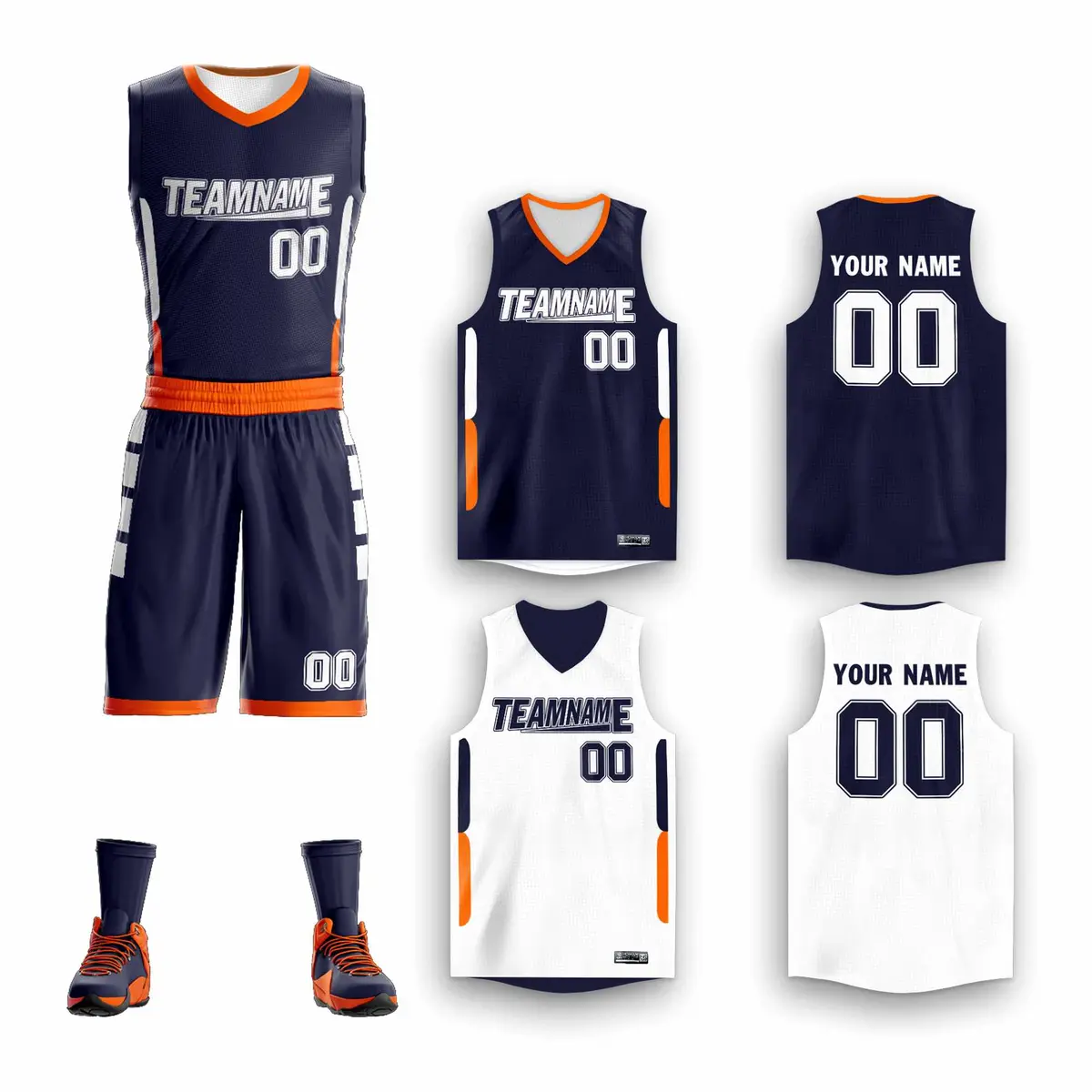 Navy White Double Side Sportswear Basketball Jersey