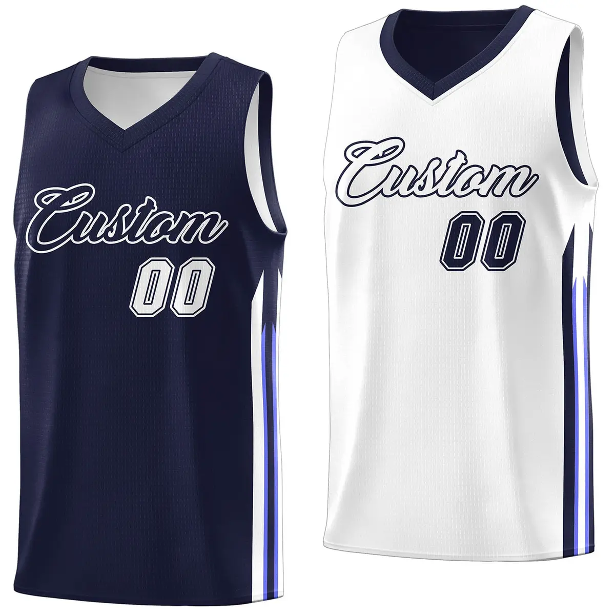 Navy White Double Side Tops Men Training Basketball Jersey