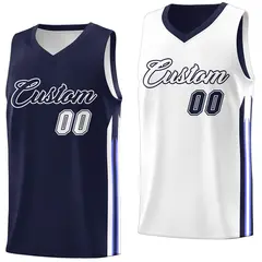 Navy White Double Side Tops Men Training Basketball Jersey