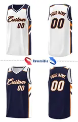Navy White Double Side Tops Sport Basketball Jersey 4