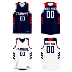 Navy White Double Side Tops Team Basketball Jersey 1