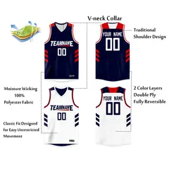 Navy White Double Side Tops Team Basketball Jersey 3
