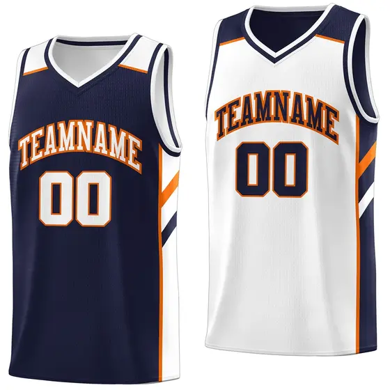 Navy White Double Side Tops Team Basketball Jersey