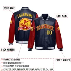 Navy White Faux Leather Letterman Jacket Raglan Full-Snap 2