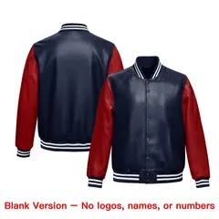 Navy White Faux Leather Letterman Jacket Raglan Full-Snap 6