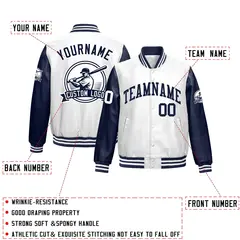 Navy White Faux Leather Letterman Jacket Raglan Full-Snap 2