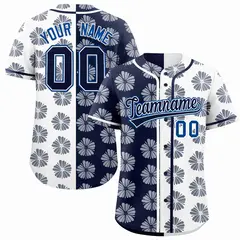 Navy White Flower Graffiti Split Baseball Jersey