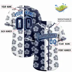 Navy White Flower Graffiti Split Baseball Jersey 2