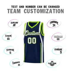 Navy White-Fluorescent Green Ribbon Pattern Basketball Kits 4