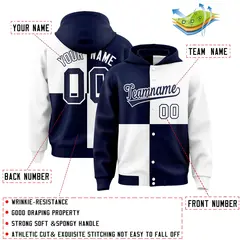 Navy White Four Squares Color Block Varsity Letterman Jacket Hoodie 4
