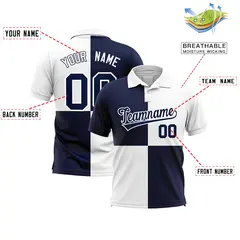 Navy White Four Squares Performance Polo Shirt 2