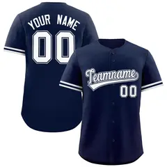 Navy White Full Button Authentic Baseball Jersey 1