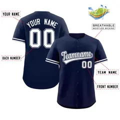 Navy White Full Button Authentic Baseball Jersey 2