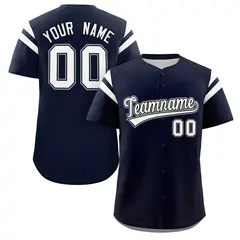 Navy White Full Button Classic Authentic Baseball Jersey