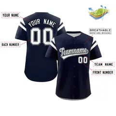 Navy White Full Button Classic Authentic Baseball Jersey 2