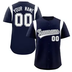 Navy White Full Button Classic Authentic Baseball Jersey 1