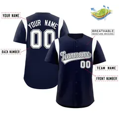 Navy White Full Button Classic Authentic Baseball Jersey 2