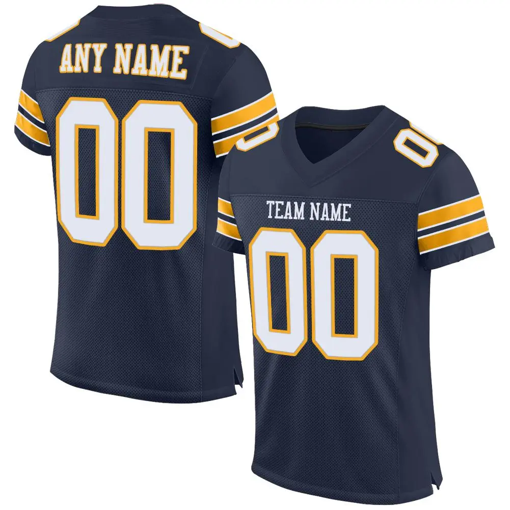 Navy White-Gold Classic Mesh Authentic Football Jersey