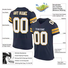 Navy White-Gold Classic Mesh Authentic Football Jersey 2