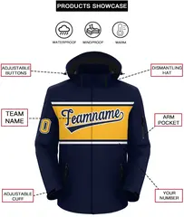 Navy White-Gold Color Block Hooded Outdoor Waterproof Jacket 2
