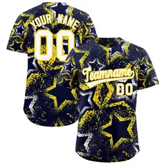Navy White Gold Graffiti Star Ink Texture Baseball Jersey 1