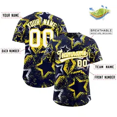 Navy White Gold Graffiti Star Ink Texture Baseball Jersey 2