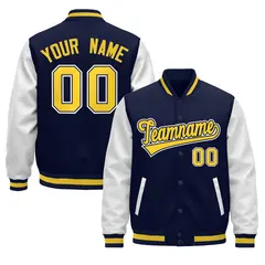 Navy White Gold Raglan Varsity Full-Snap Letterman Jacket