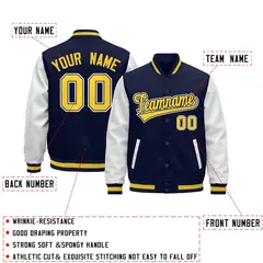 Navy White Gold Raglan Varsity Full-Snap Letterman Jacket 2