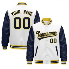 Navy White Gold Raglan Varsity Full-Snap Letterman Jacket 1