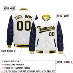 Navy White Gold Raglan Varsity Full-Snap Letterman Jacket 2