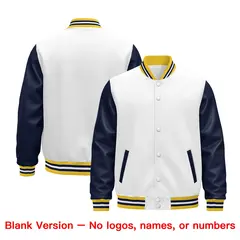 Navy White Gold Raglan Varsity Full-Snap Letterman Jacket 5