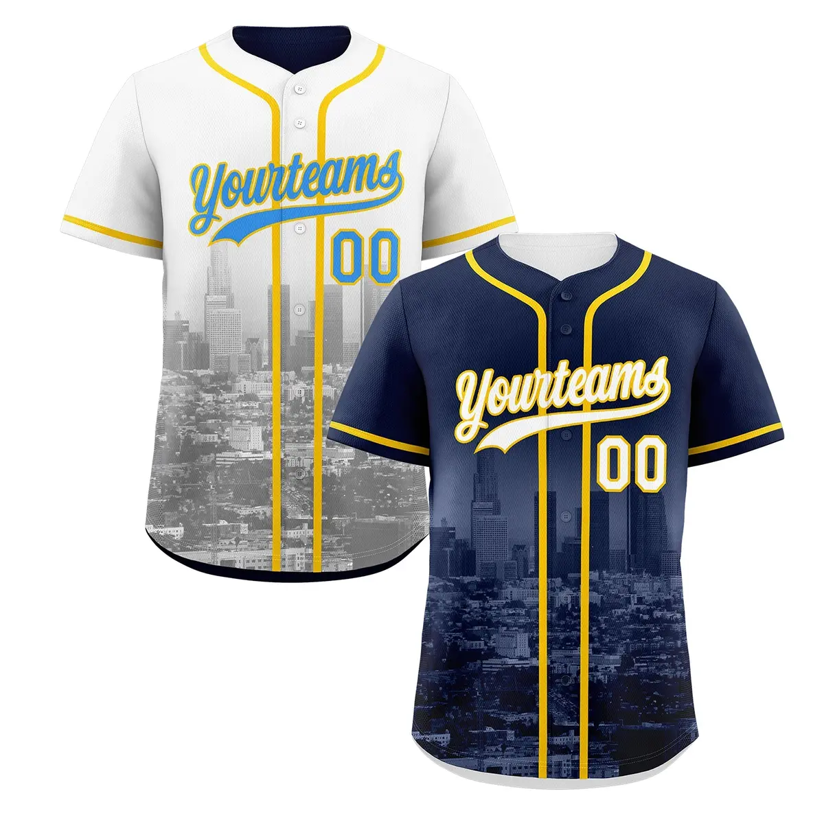 Navy White Gold Reversible City Graffiti Baseball Jersey