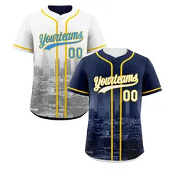 Navy White Gold Reversible City Graffiti Baseball Jersey
